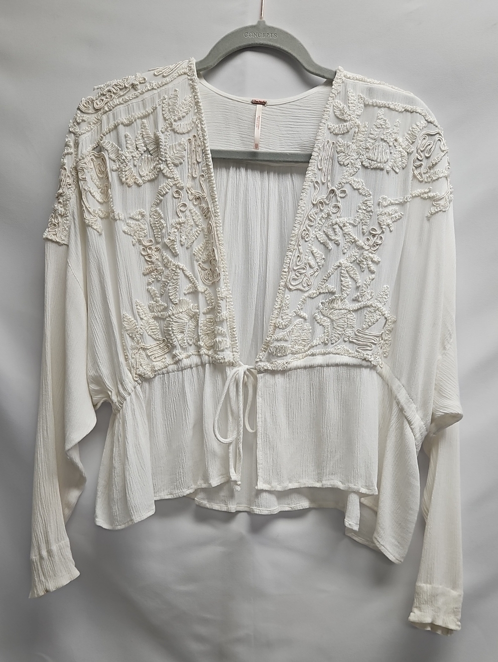 Free People Intimately Ivory Embroidered Cropped Boho Tie Front Top XS